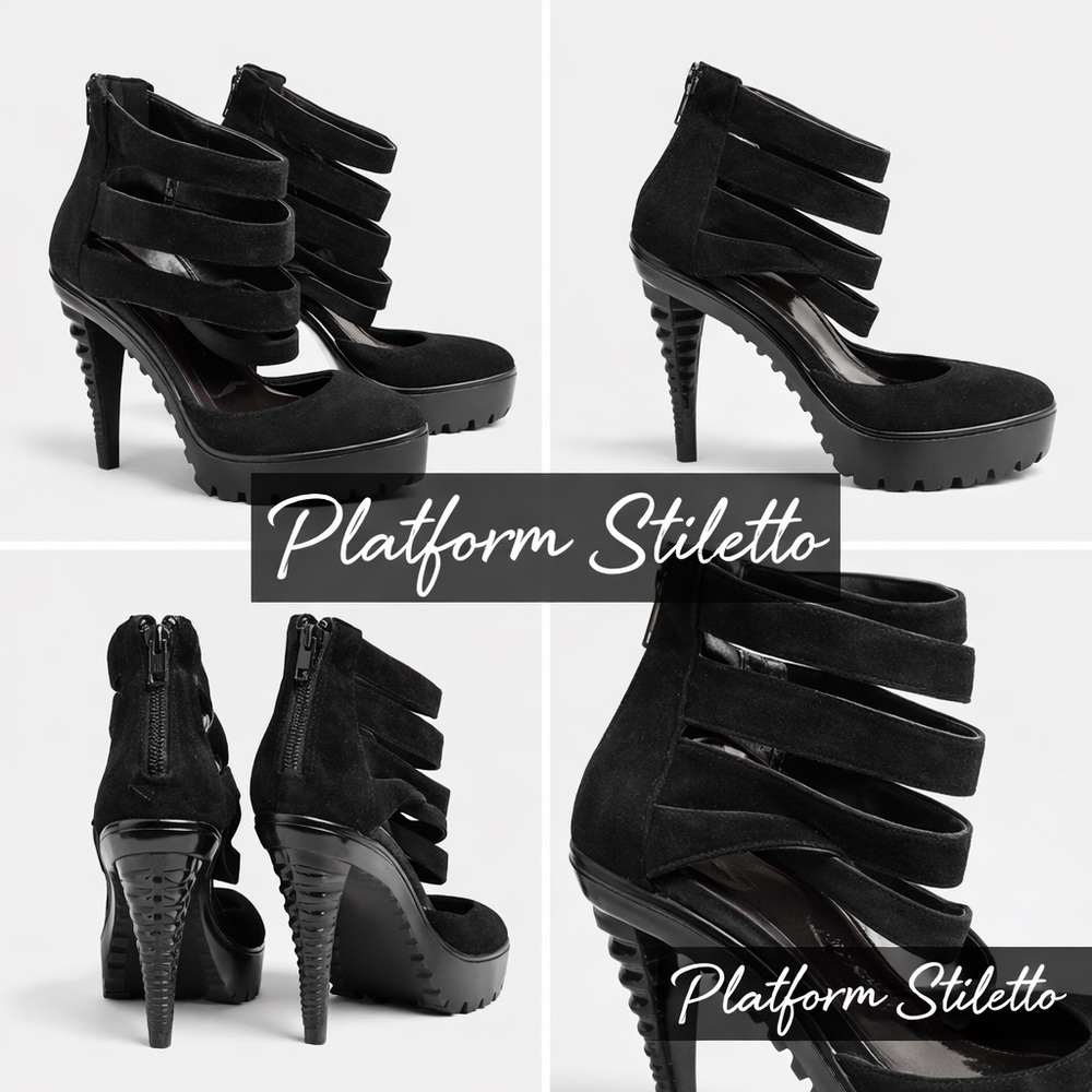 FRH Black Strappy Platform Stilettos